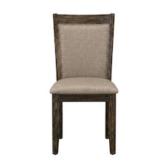 Solid Wood High-Back Linen Upholstered Dining Chairs, Dark Khaki, Set of 2
