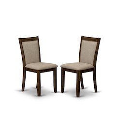 Solid Wood Linen-Upholstered Dining Chairs with High Back, Set of 2, Light Tan