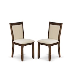 MZCNT32 Dining Chairs - Light Beige Linen Fabric Seat and High Chair Back - Sand Blasting Antique Walnut Finish (SET OF 2)