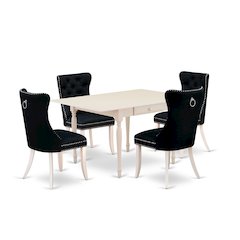 5 Piece Dining Table Set Consists of a Rectangle Solid Wood Table with Dropleaf