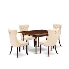 5 Piece Kitchen Table Set Contains a Rectangle Dining Table with Dropleaf