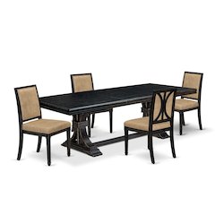 5 piece Modern Dining Table Set a Dining Table and 4 Dark Grey Kitchen Chairs