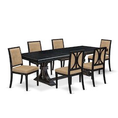 7 piece Dining Table Set of a Kitchen Table and 6 Dark Grey Dinner Chairs