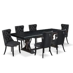 7 Pieces Dining Set Contains a Rectangle Kitchen Table and 6 Modern Chairs