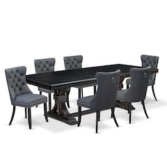 7 Pieces Dining Set Contains a Rectangle Kitchen Table and 6 Modern Chairs