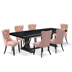 7 Pieces Dining Set Contains a Rectangle Kitchen Table and 6 Modern Chairs