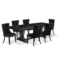 7 piece dining room set of a wooden table and 6 Linen Fabric kitchen chairs