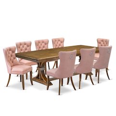 9 piece Mid Century Dining Table Set of a Kitchen Table and 8 Dinner Chairs