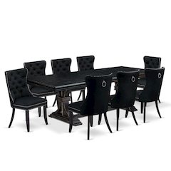 9 piece kitchen table set a dinner table and 8 Linen Fabric dining Chairs
