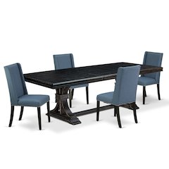 5 piece kitchen dining set of a dining table and 4 Linen Fabric dining chairs