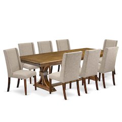 9 piece kitchen set of a dinner table and 8 Linen Fabric parson chairs