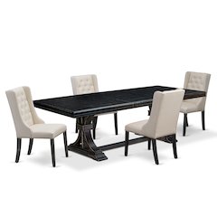 5 piece kitchen set a dinner table and 4 Linen Fabric dining chairs & black legs