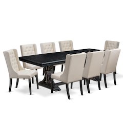9 piece dining set of a dinner table and 8 dining room chairs & black legs
