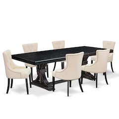 7 piece dining set of a dinner table and 6 modern chairs & black legs