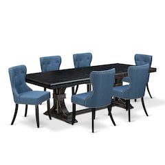 7 piece Kitchen Dining Table Set of a Dining Table and 6 Parsons Chairs