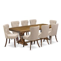 9 piece Dining Table Set of a Modern Kitchen Table and 8 Dining Chairs