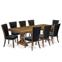 9 piece Dining Room Set of a Kitchen Table and 8 Linen Fabric Dining Chairs