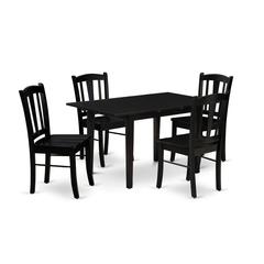 NFDL5-BLK-W - 5-Piece Kitchen Table Set- 4 Wood Chair with Wooden Seat and Slatted Chair Back - Butterfly Leaf Rectangular Dining Table (Black Finish)