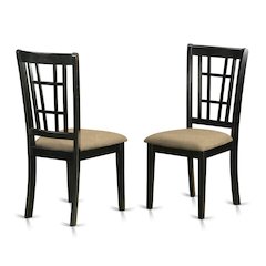 Linen Upholstered Solid Wood Dining Chair with Padded Seat for Dining Room, Set of 2