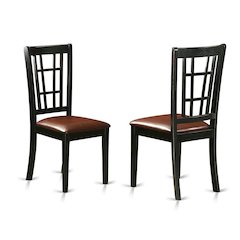 Solid Wood Dining Chair with Faux Leather Seat, Traditional, Set of 2