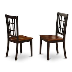 Solid Wood Dining Chairs, Traditional High-Back Wooden Kitchen Chair Set, Black, Set of 2