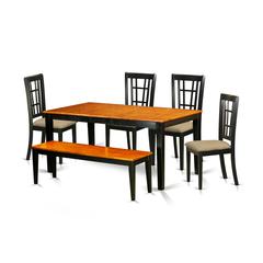 NICO6-BLK-C 6 PC Kitchen Table set-Dining Table and 4 Dining Chairs plus a bench in Black