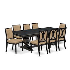 9 piece Dining Table Set of a Dining Table and 8 Dark Grey Kitchen Chairs