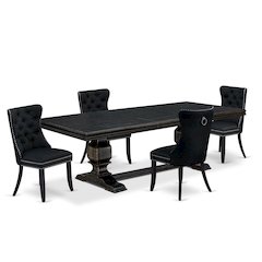 5 piece modern dining set of a dining table and 4 Linen Fabric padded Chairs