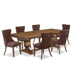 7 Pieces Dining Set Contains a Rectangle Kitchen Table and 6 Modern Chairs