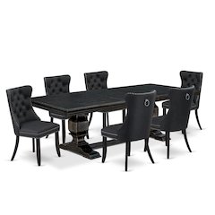 7 Pieces Dining Set Contains a Rectangle Kitchen Table and 6 Modern Chairs