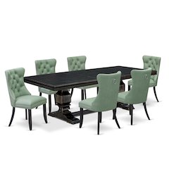 7 Pieces Dining Set Contains a Rectangle Kitchen Table and 6 Modern Chairs