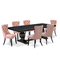 7 Pieces Dining Set Contains a Rectangle Kitchen Table and 6 Modern Chairs