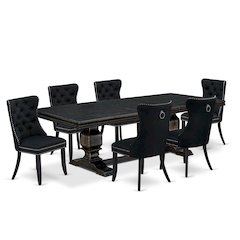7 piece kitchen set a consists of table and 6 Linen Fabric modern chairs