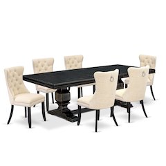 7 piece dining set of a dining table and 6 Linen Fabric kitchen chairs