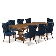 9 Pieces Dining Table Set a Rectangle Table and 8 Dining Chairs, Antique Walnut