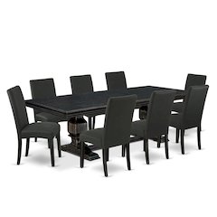 9 piece dining table set of a kitchen table and 8 Linen Fabric dining chairs
