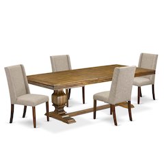5 piece dining room set a wooden table and 4 Linen Fabric modern chairs