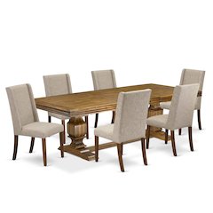 7 piece dining table set of a breakfast table and 6 Linen Fabric dining chairs