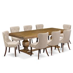 9 piece Dining Table Set of a Dining Table and 8 Linen Fabric Kitchen Chairs