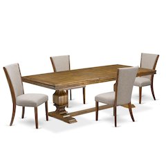 5 piece Kitchen Table Set of a Dining Table and 4 Linen Fabric Dinner Chairs