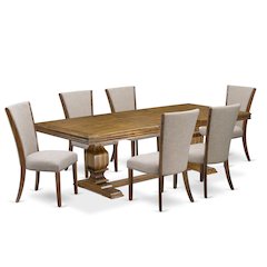 7 piece Dining Table Set a Modern Dining Table and 6 Linen Fabric Kitchen Chairs