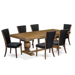 7 piece Mid Century Dining Table Set of a Dining Table and 6 Kitchen Chairs