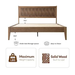 King Wooden Platform Bed Frame, Barnwood Finish, Morden Style