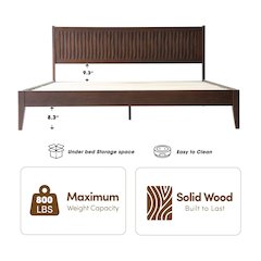 King Wooden Platform Bed Frame, Dark Roast Oak Finish, Morden Style