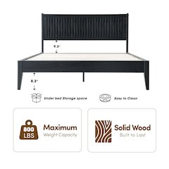 King Wooden Platform Bed Frame, Ebony Oak Finish, Morden Style