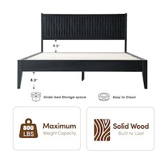 Queen Wooden Platform Bed Frame, Ebony Oak Finish, Morden Style