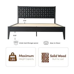 King Wooden Platform Bed Frame, Ebony Oak Finish, Morden Style