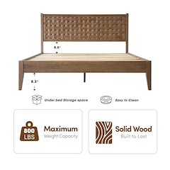 Queen Wooden Platform Bed Frame, Barnwood Finish, Morden Style