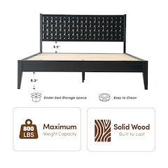 Queen Wooden Platform Bed Frame, Ebony Oak Finish, Morden Style