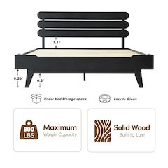 Queen Wooden Platform Bed Frame, Ebony Oak Finish, Morden Style